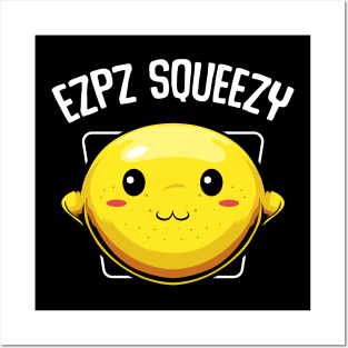 Lemon - EZPZ Squeezy - Cute Yellow Kawaii Fruit Posters and Art